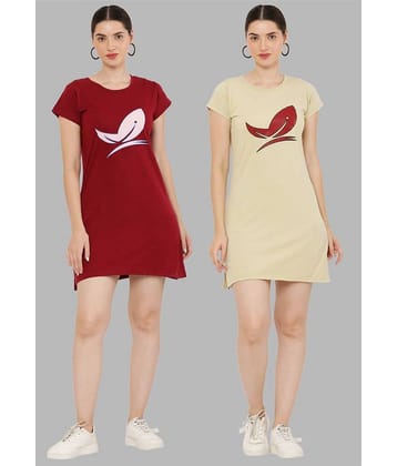 PREEGO - Multicolor Cotton Blend Women's Nightwear Night T-Shirt ( Pack of 2 )