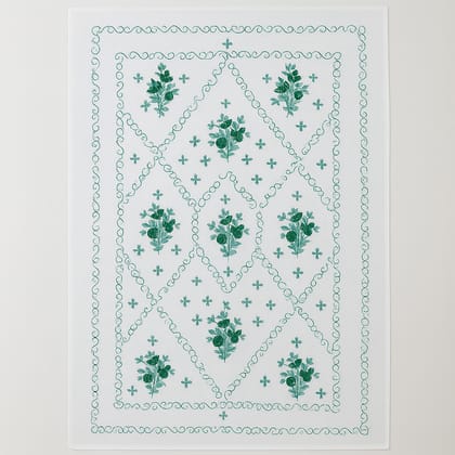 White Cotton Bed CoverFloral Geometric Pattern