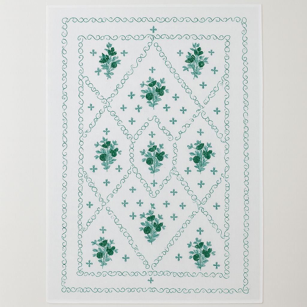 White Cotton Bed CoverFloral Geometric Pattern