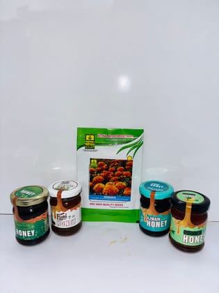 NSC Marigold Seeds 10 gram Free with & Pure Honey Collection Neem Honey, Flora Honey, Ajwain Honey, Ginger Honey 150 gram  each