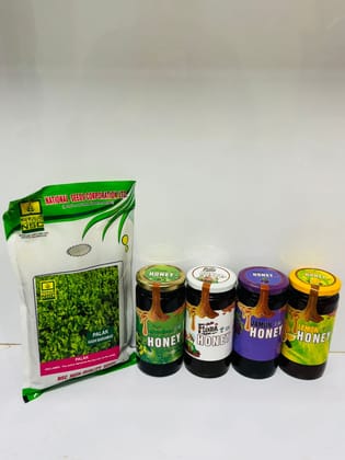 Premium Honey Collection (Flora, Jamun, Neem, Lemon 500 gram each) & NSC Palak Seeds 200 gram Combo
