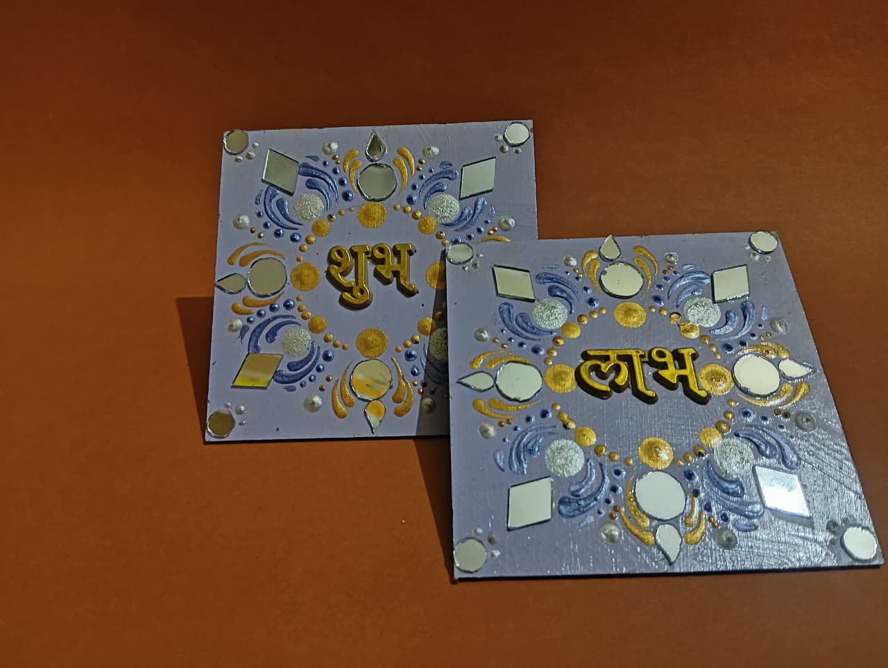 Shubh Labh Handcrafted Mirror Work Decorative Wall Plaques - Set of 2 for Home Decor