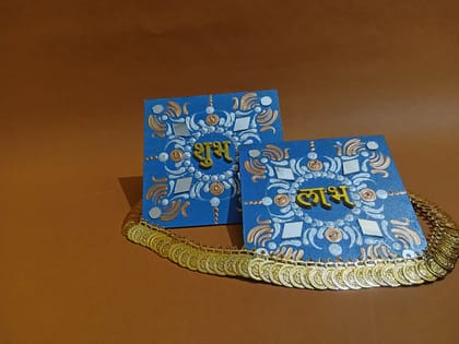 Shubh Labh Wooden Decorative Wall Hanging Plaques with Mirror Work 