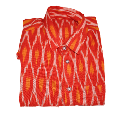 Men's Red & Orange Ikat Print Cotton Casual Shirt