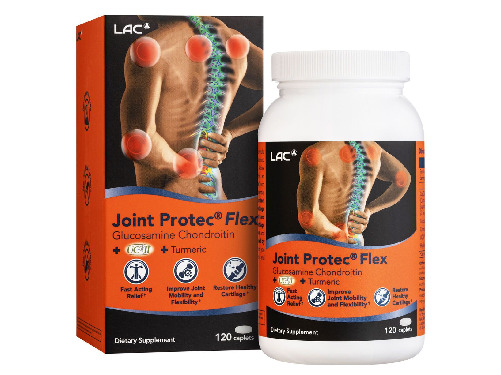LAC Joint Protec Flex - Collagen + CurQlife Plus Turmeric Joint Supplement, 20X Curcumin, Collagen, Hyaluronic Acid (120 caplets)