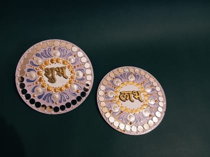 Handcrafted Shubh Labh Mirror Work Decorative Plates Set - Festive Wall Decor