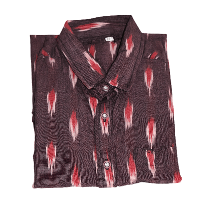 Men's Dark Marron shade Ikat Print Cotton Shirt