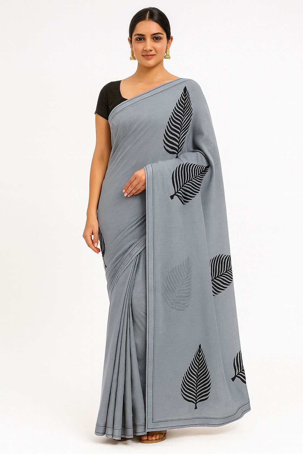 Shadow Leaf Handcrafted Cotton Saree