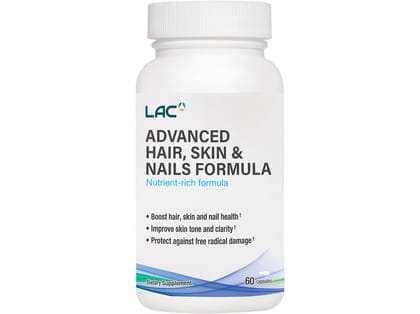LAC Hair, Skin & Nails Formula – Biotin, Collagen & Vitamins for Hair Growth, Skin Glow & Nail Strength | Beauty Vitamin Supplement | 60 Capsules