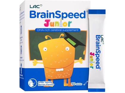 LAC BrainSpeed Junior for Kids | Fish Oil DHA Phosphatidylserine Berry Flavour Melt-In Mouth Powder for Healthy Brain Development, 30 Sticks