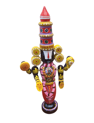 Handmade Wooden Balaji Venkateswara Idol Multi-Colour