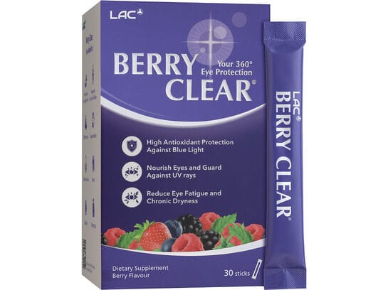LAC Berry Clear | Eye Supplement | With Billberry, Lutein & Eyebright Extract | Supports Healthy Vision, Relieves Dry Fatigued Eyes (30 Sticks)
