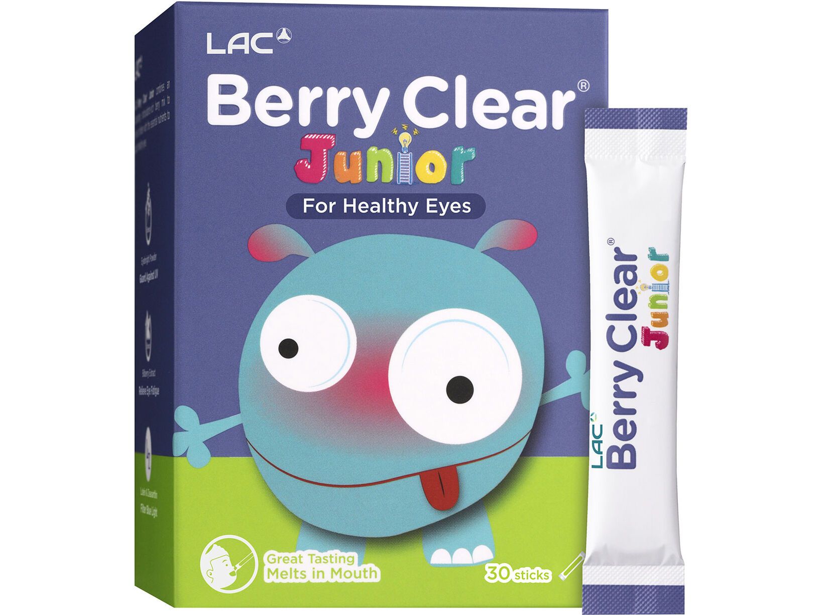 LAC Berry Clear Junior | Berry flavoured with Billberry, Eyebright and Fish Oil | Support healthy eye development for children (30 Sticks)