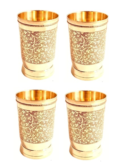 Mii Art Brass Glass for Drinking/Gift & decoretion(Size-Large 250 ml) Pack of 4 pcs