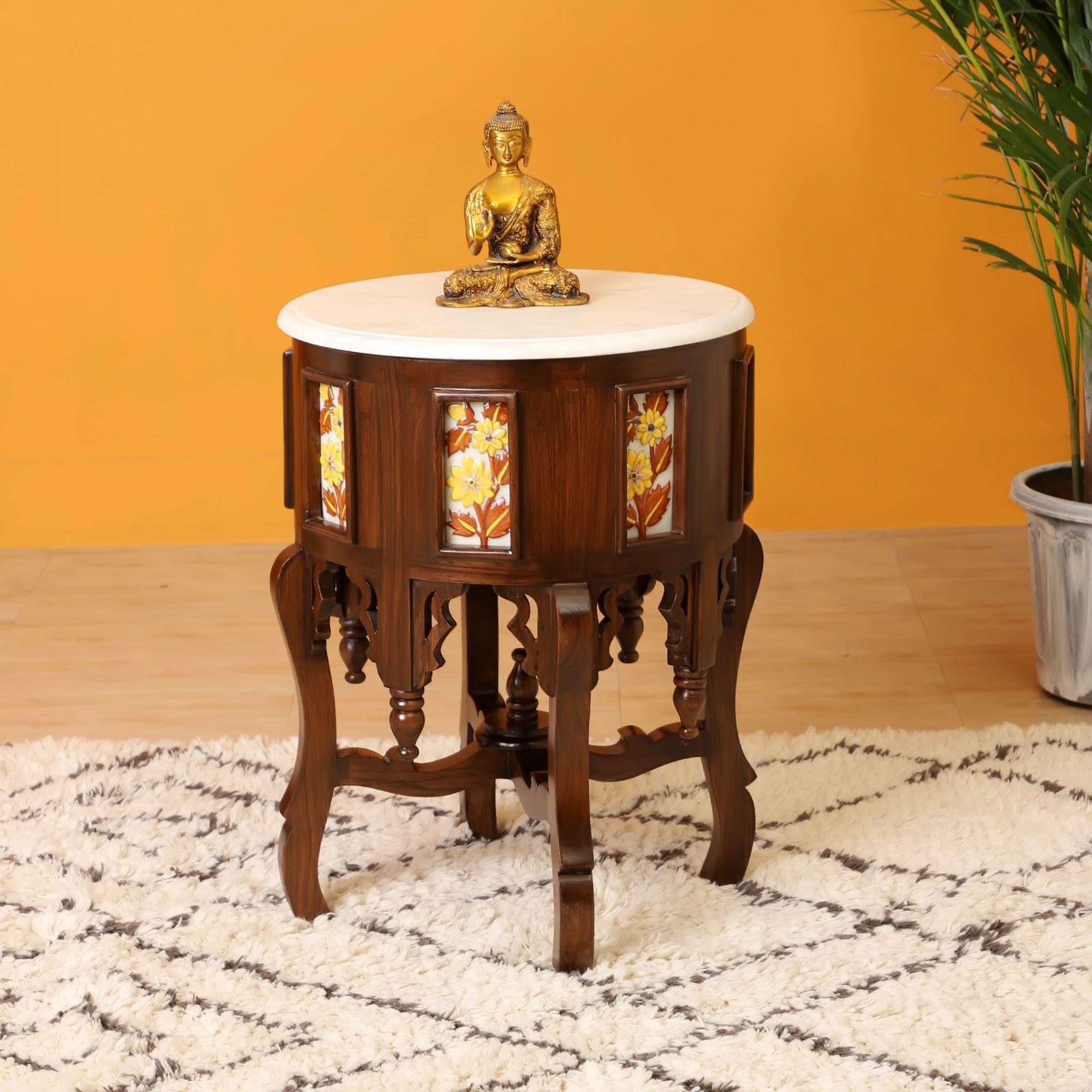 OONA CORNER TABLE FIAMA ROUND TEAKWOOD FINISH AAC290490
