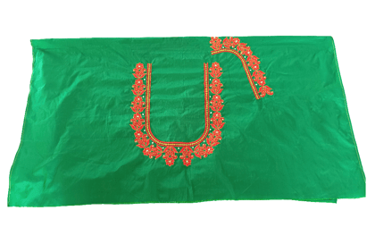 Vibrant Green Embroidered Blouse Piece Fabric Unstitched with Red and Gold Work
