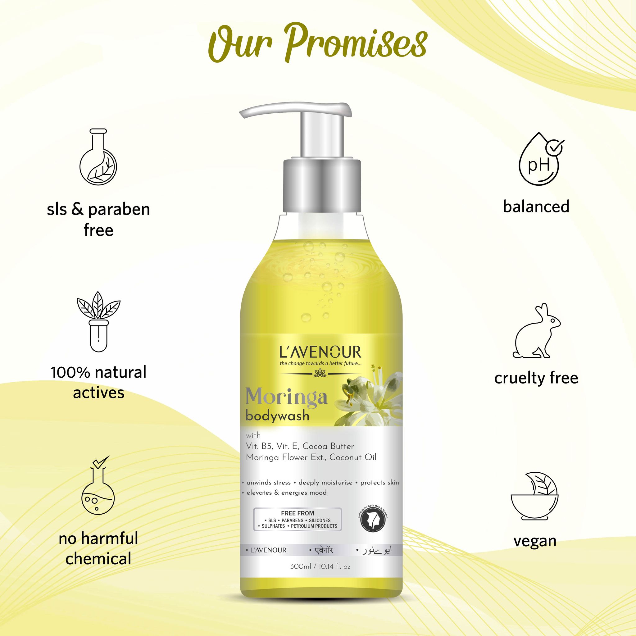 L'avenour Moringa Body Wash For Deep Cleansing & Luxury Bath | Shower Gel For Men & Women 300ml