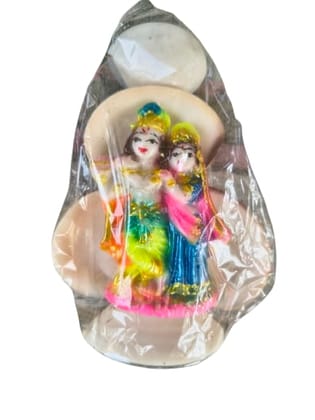 Handcrafted Radha Krishna Idol on Shell Base - Colorful Resin Statue for Home Decor