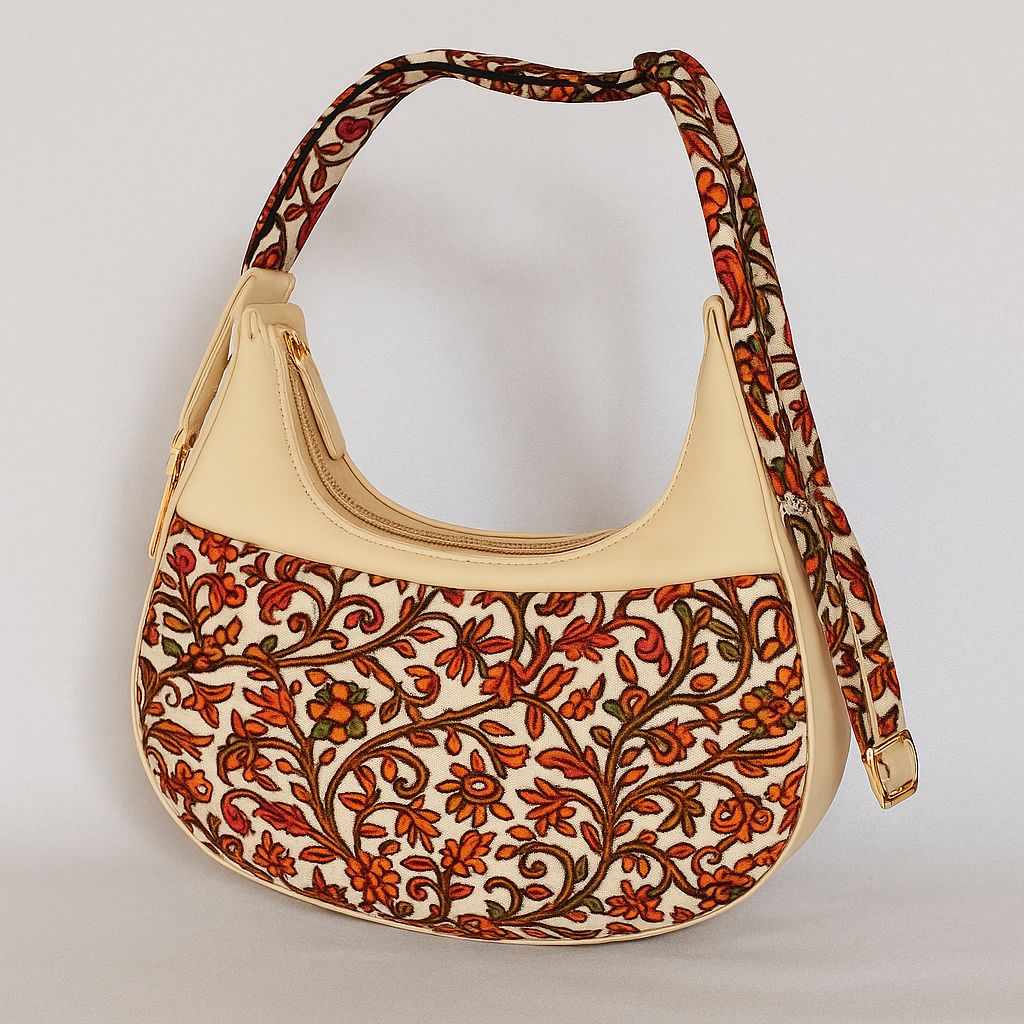 Elegant Floral Embroidered Cream Shoulder Bag for Women