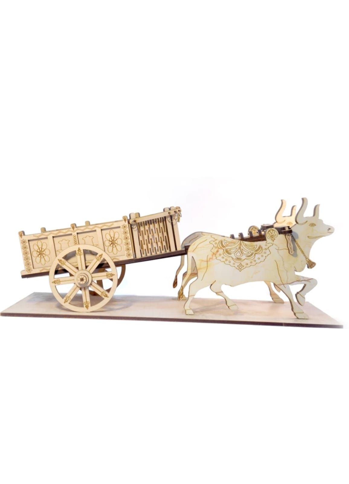 Traditional Wooden Bullock Cart with Ox Showpiece For Home Decor