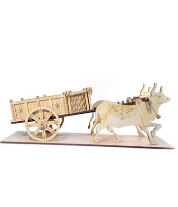 Handcrafted Wooden Bullock Cart Model with Intricate Engravings | Traditional Decor Showpiece