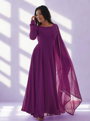 Elegant Purple Georgette Full-Length Gown for Women Elegant Purple Georgette Full-Length Gown for Women