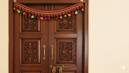 Vibrant Handmade Knitted Zigzag Door Toran with Colorful Pom-Poms Vibrant Handmade Knitted Zigzag Door Toran with Colorful Pom-Poms