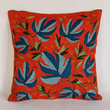 Vibrant Red Embroidered Floral Cushion Cover for Home Decor Vibrant Red Embroidered Floral Cushion Cover for Home Decor
