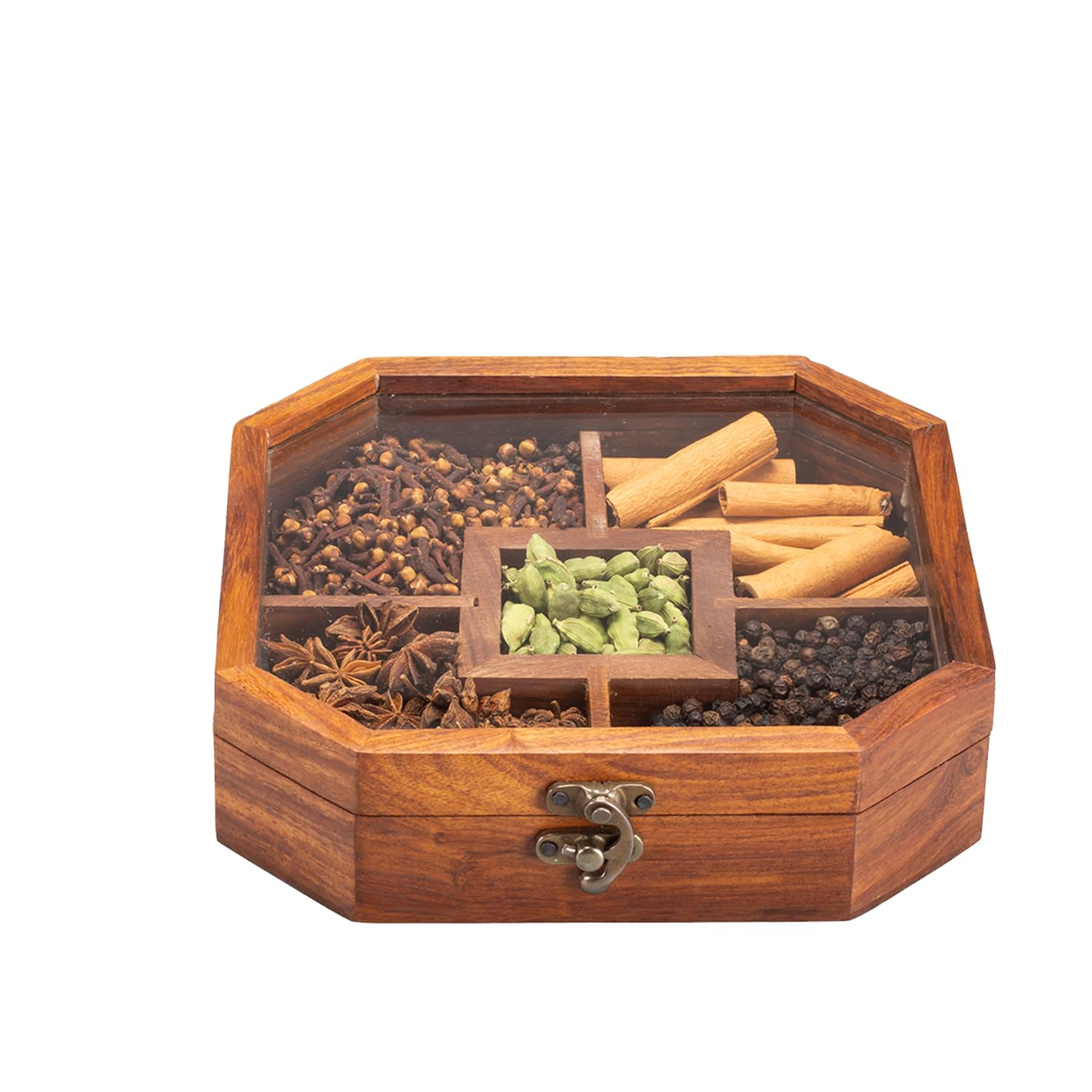 Kerala Spices Masalas Spices Box For Kitchen With 5 Compartments Wooden Masala Box for Kitchen Masala Dabba