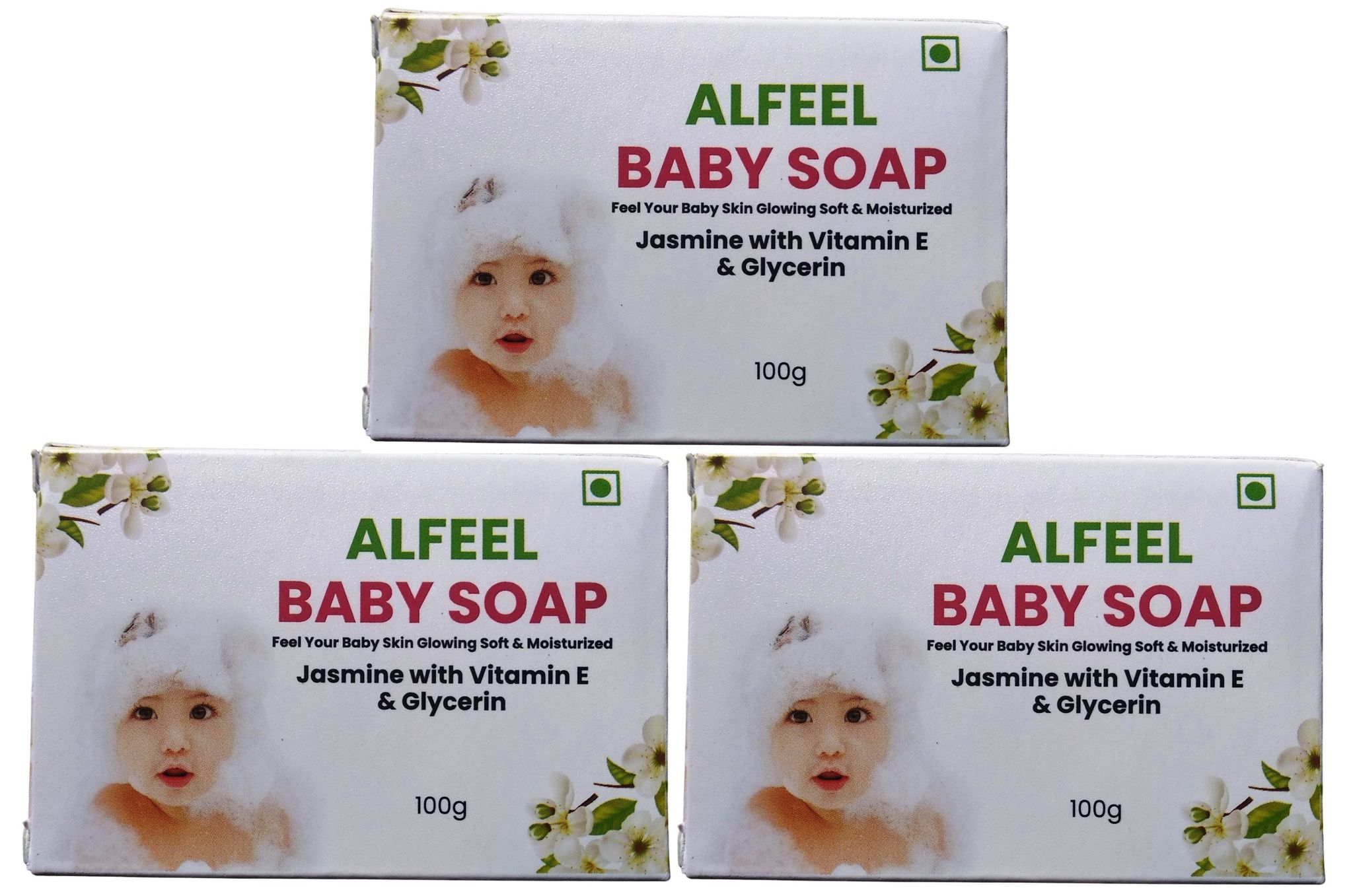 ALFEEL Baby Soap with Jasmine, Vitamin E & Glycerin for Soft Skin Set of 3