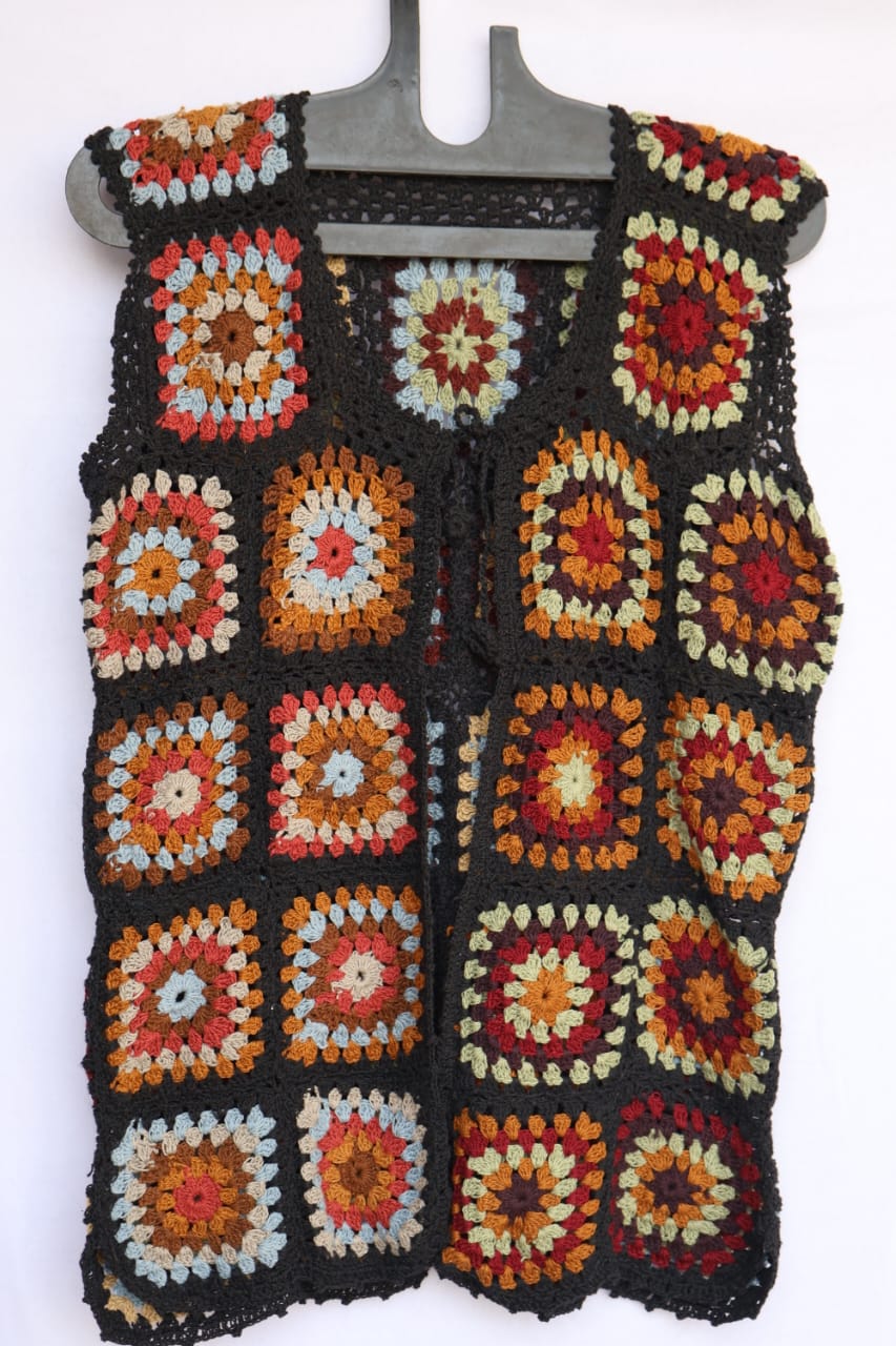 Boho Chic Multi-color Crocheted Granny Square Vest for Women