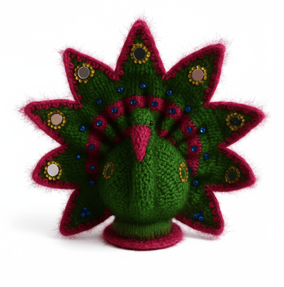 Handcrafted Green & Fuchsia Crocheted Peacock Decor Showpiece Handcrafted Green & Fuchsia Crocheted Peacock Decor Showpiece