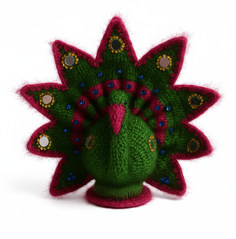 Handcrafted Green & Fuchsia Crocheted Peacock Decor Showpiece
