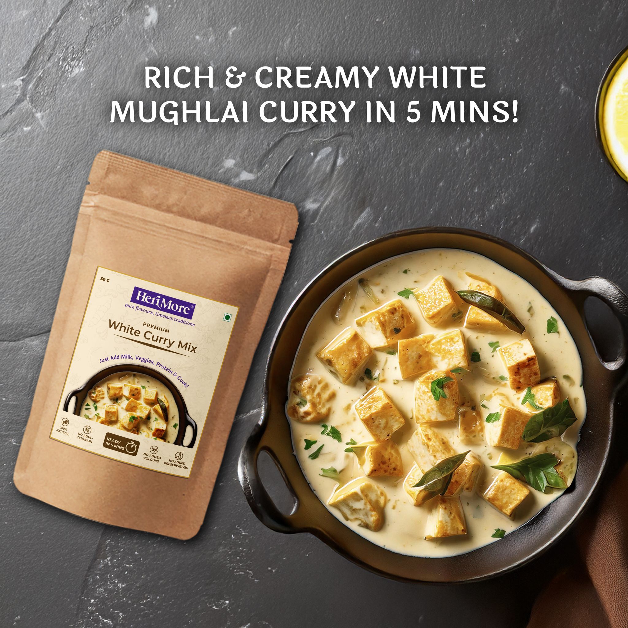 HeriMore White Curry Mix - Creamy & Aromatic Spice Blend, 50g