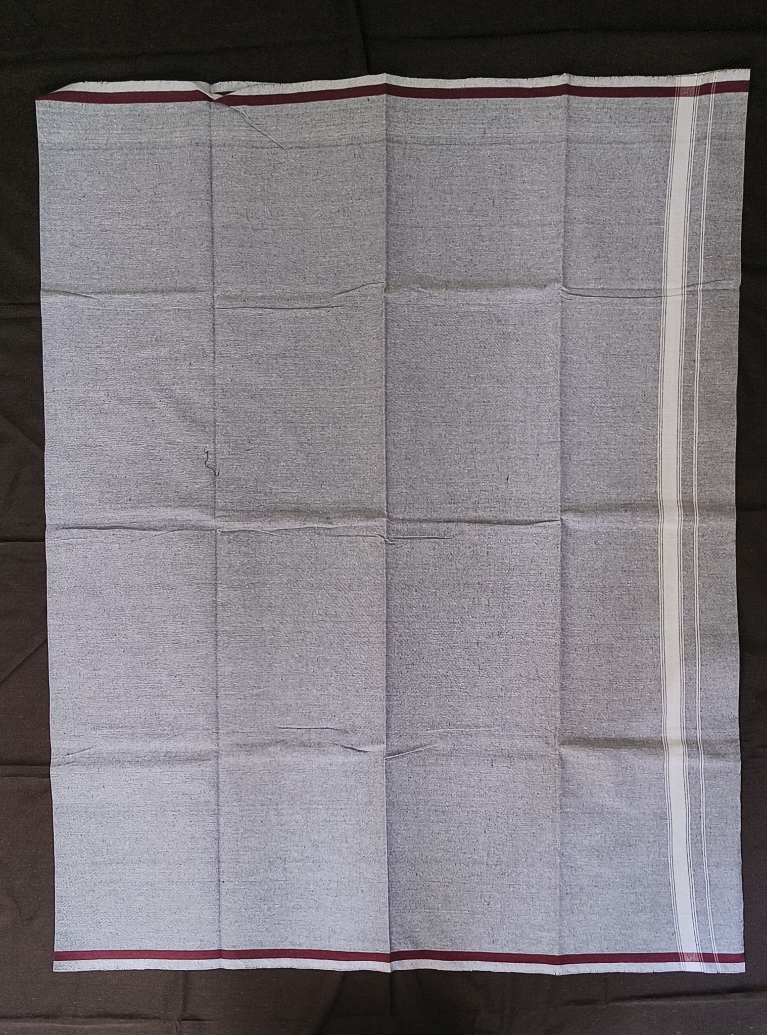 Light Grey Cotton Fabric with Maroon & White Border