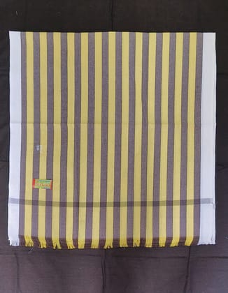 Yellow & Grey Striped Cotton Lungi Dhoti Fabric 30x60 Inches