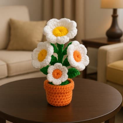 Handmade Crocheted Daisy Flower Pot Handmade Crocheted Daisy Flower Pot