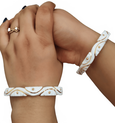 Purabi Jewels Gold Plated Original Shakha Bandhano Trendy Latest Kaju Design New Arrival Women's Traditional Bengali Shakha Bangles Set White, Wedding Jewellery for Married Women