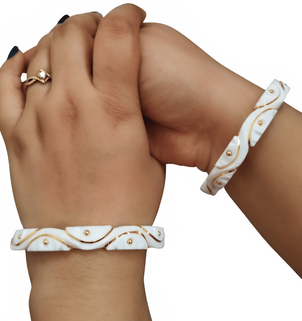 Purabi Jewels Gold Plated Original Shakha Bandhano Trendy Latest Kaju Design New Arrival Women's Traditional Bengali Shakha Bangles Set White, Wedding Jewellery for Married Women