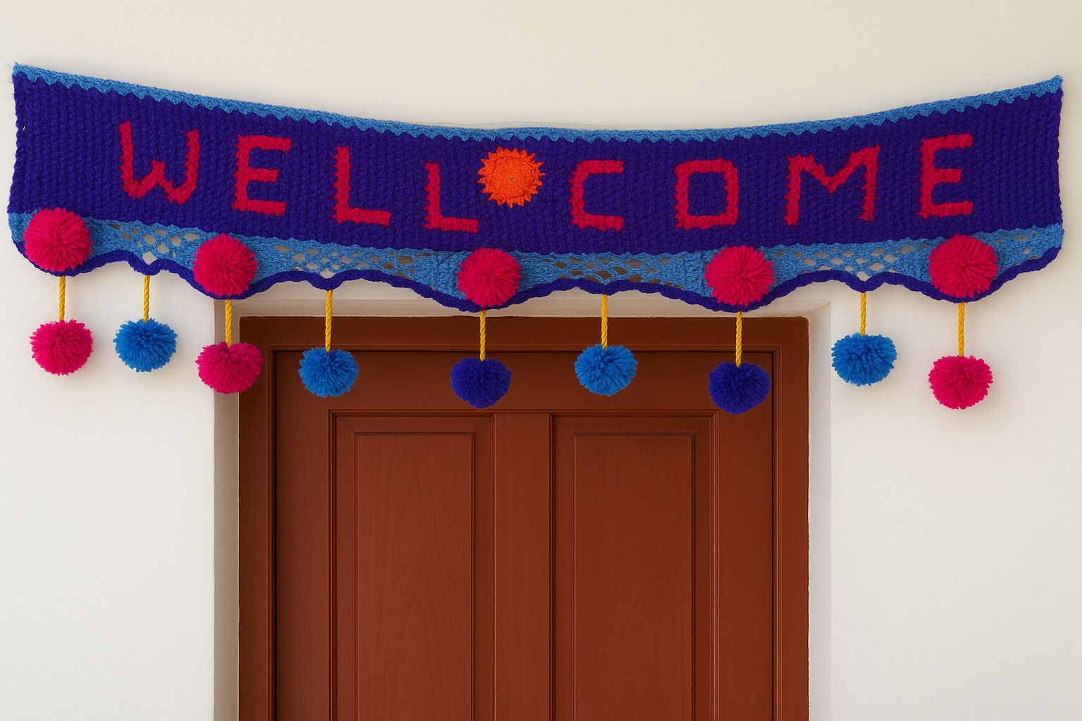Handmade Crochet Welcome Toran with Pom-Poms