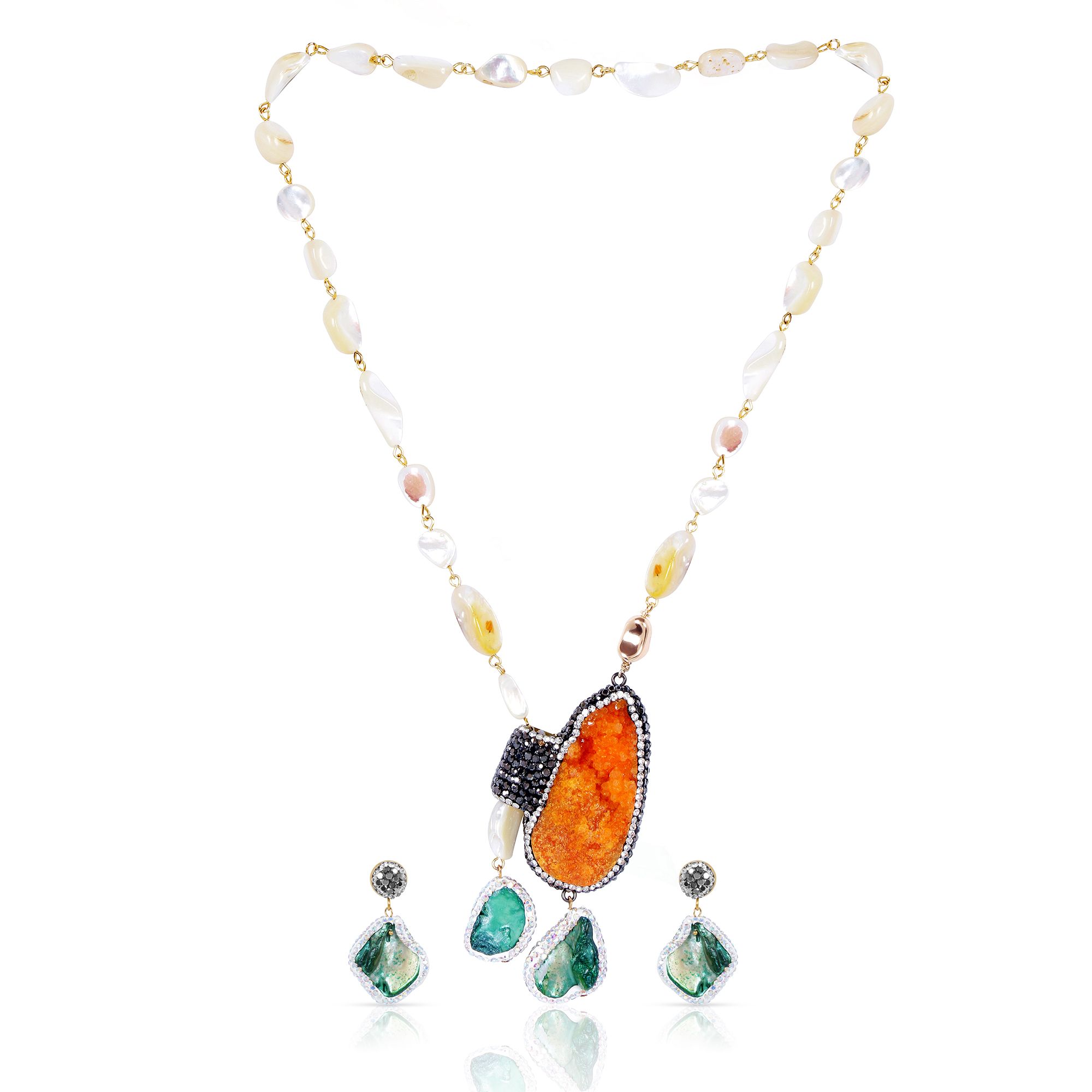 Artificial Gold Chain Pendant with Earrings