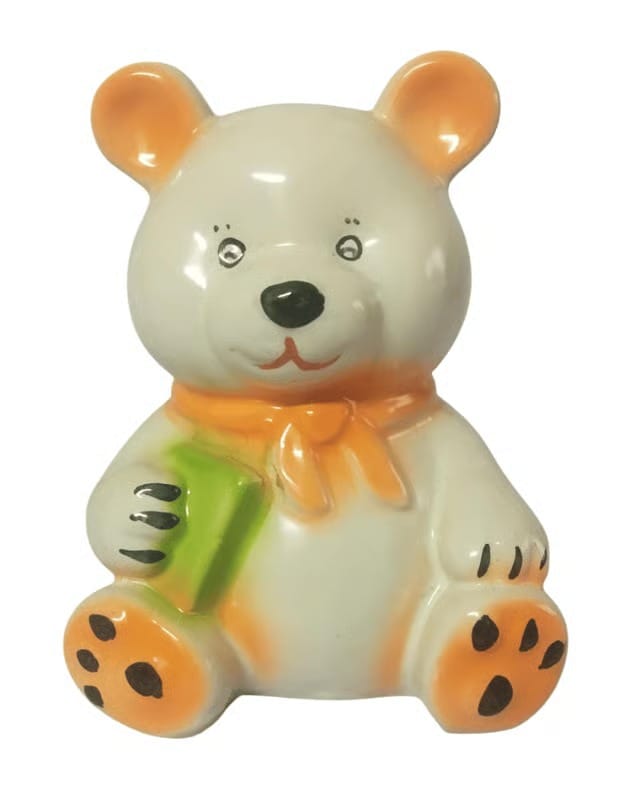 Ceramic Teddy Bear Figurine with Book & Scarf Decor Gift