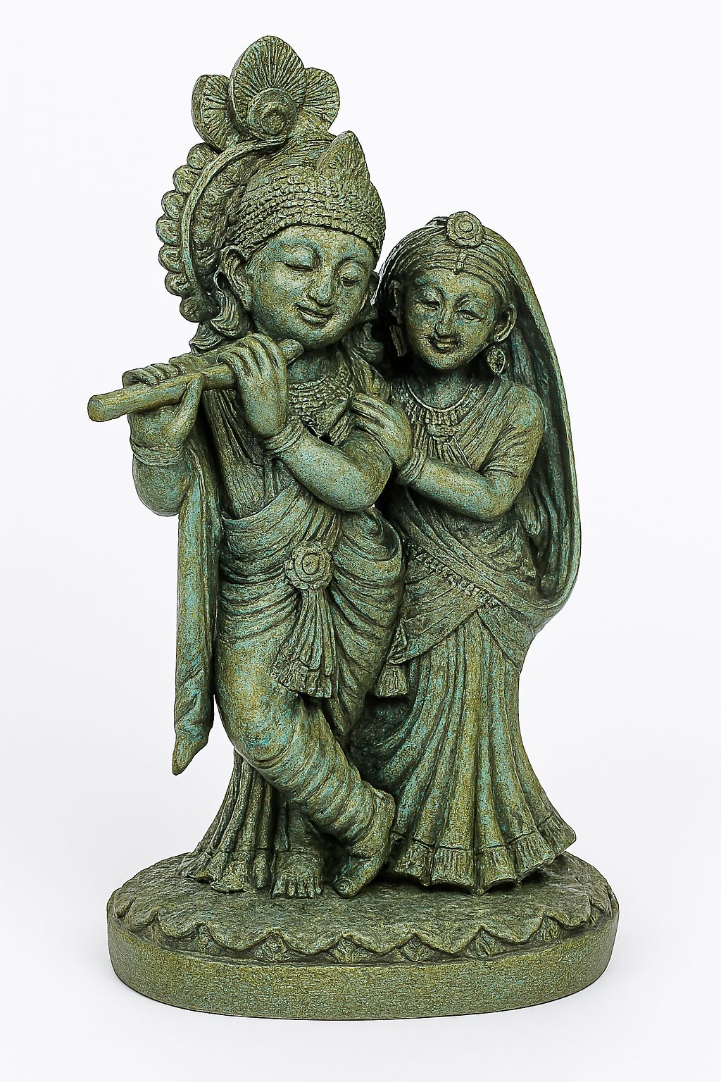 Radha Krishna Idol Statue | Divine Love Showpiece | Antique Green Finish