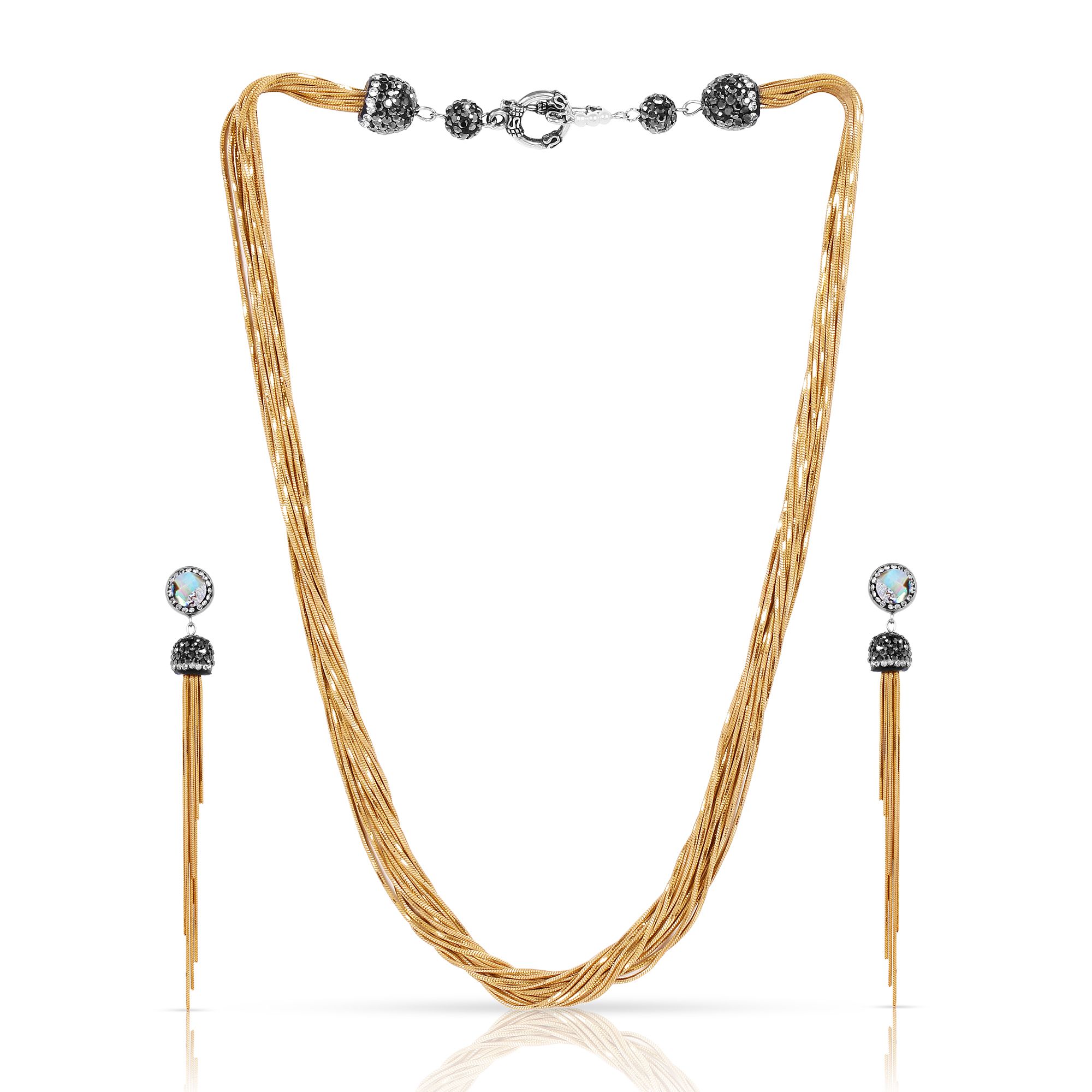 Artificial Gold Chain Pendant with Earrings