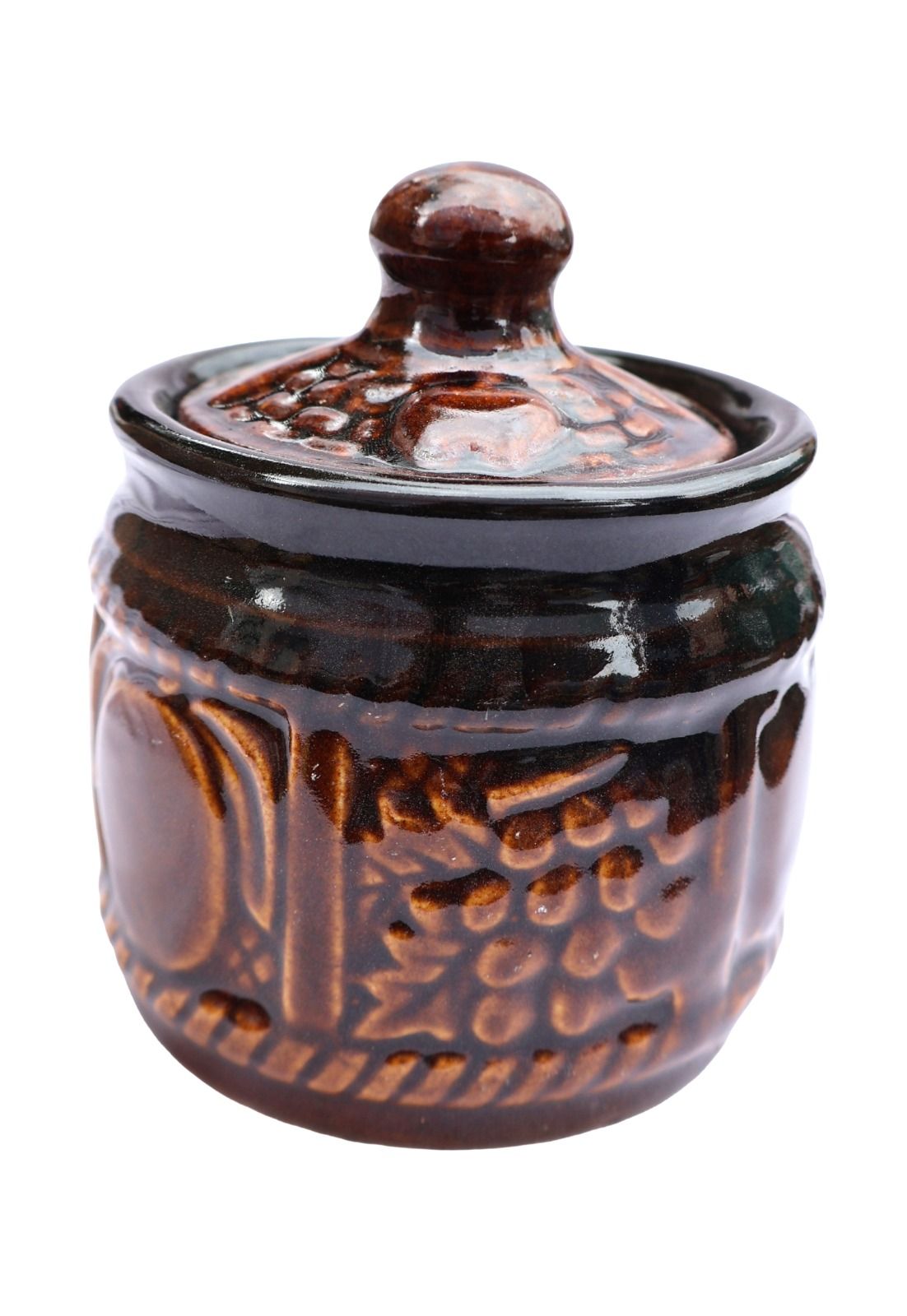 Handcrafted Embossed Ceramic Storage Jar with Lid