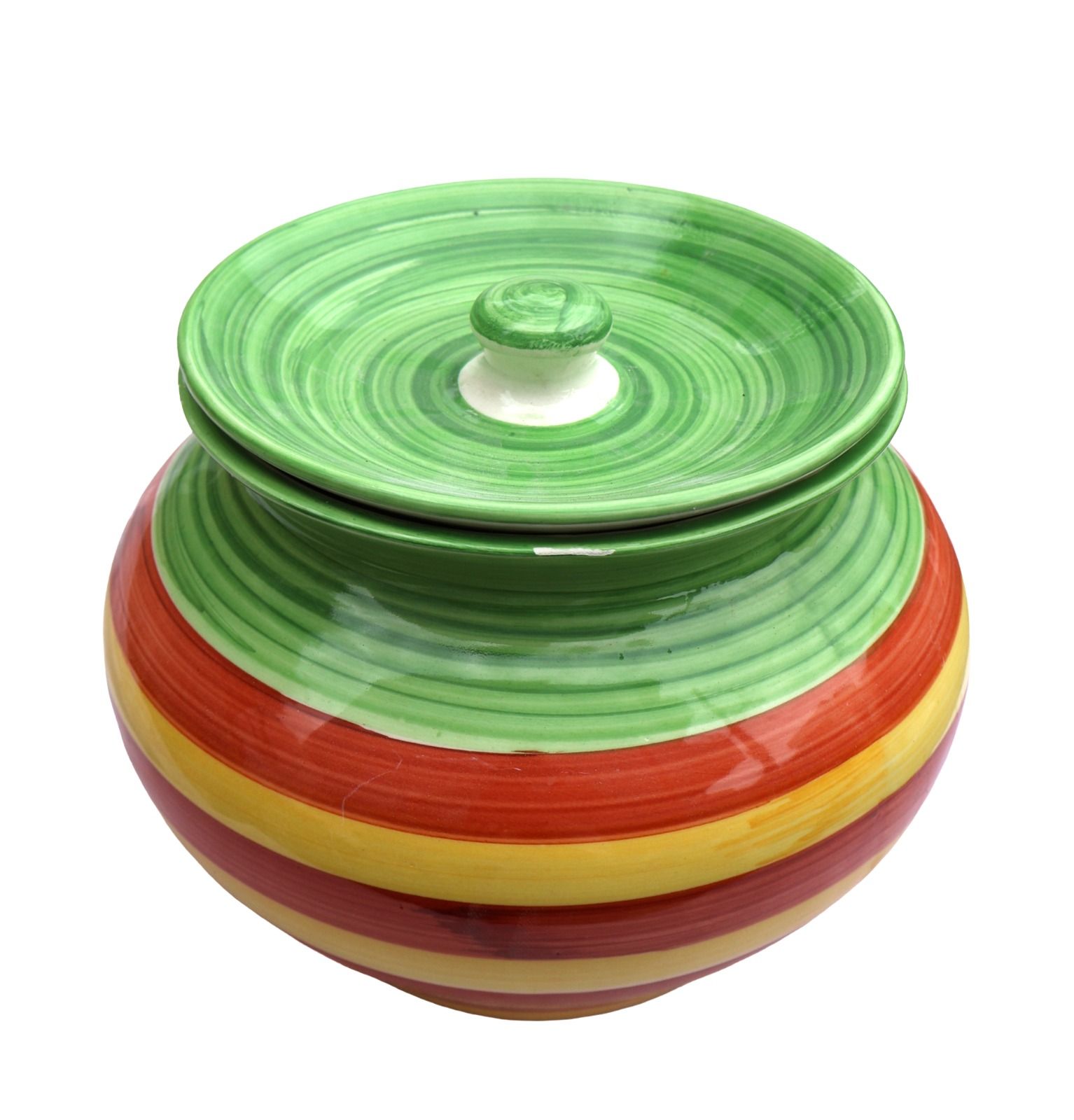 Hand-Painted Ceramic Storage Jar with Lid - Vibrant Multicolor Stripe Design