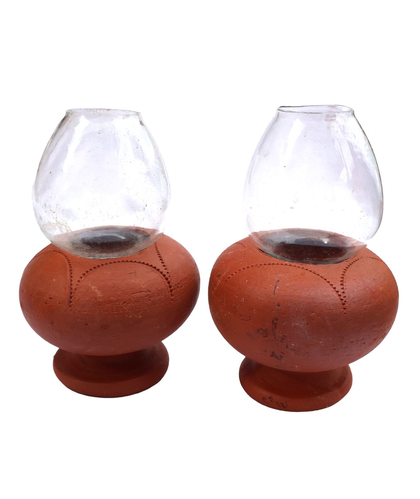 Handmade Terracotta Clay & Glass Diya Candle Holders Set for Diwali & Home Decor