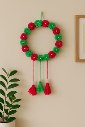Handmade Red & Green Pom-Pom Tassel Door Wall Hanging Toran Decoration Handmade Red & Green Pom-Pom Tassel Door Wall Hanging Toran Decoration