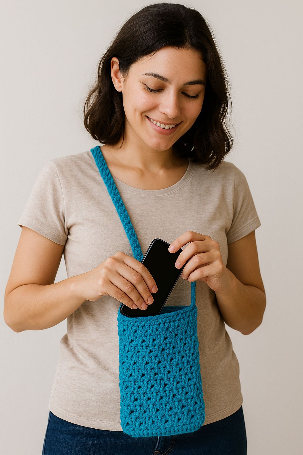 Handcrafted Teal Blue Crocheted Sling Bag