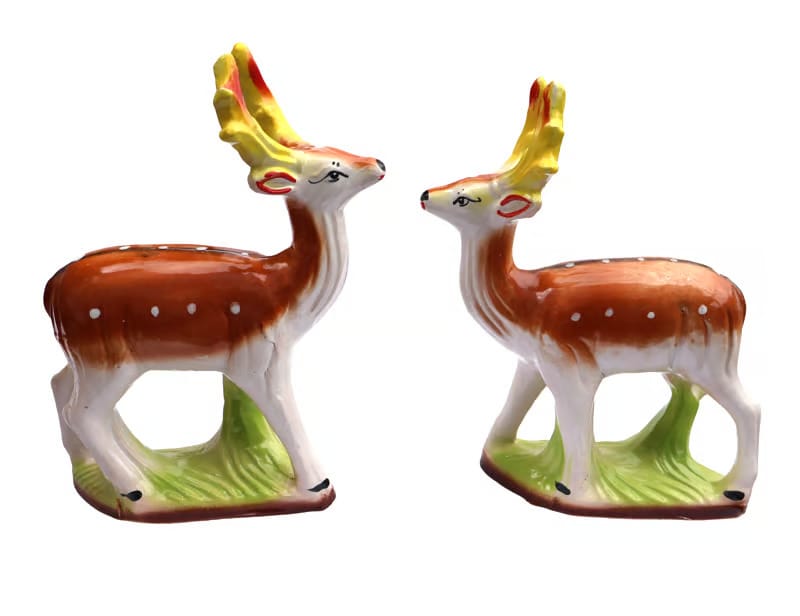 Handcrafted Ceramic Spotted Deer Figurines Set for Home Decor